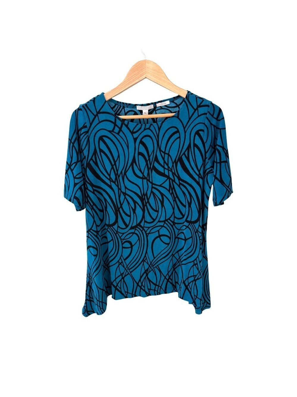 Dana Buchman Travel Anywhere Teal Shark Bite Hem Blouse NWT Size LP
